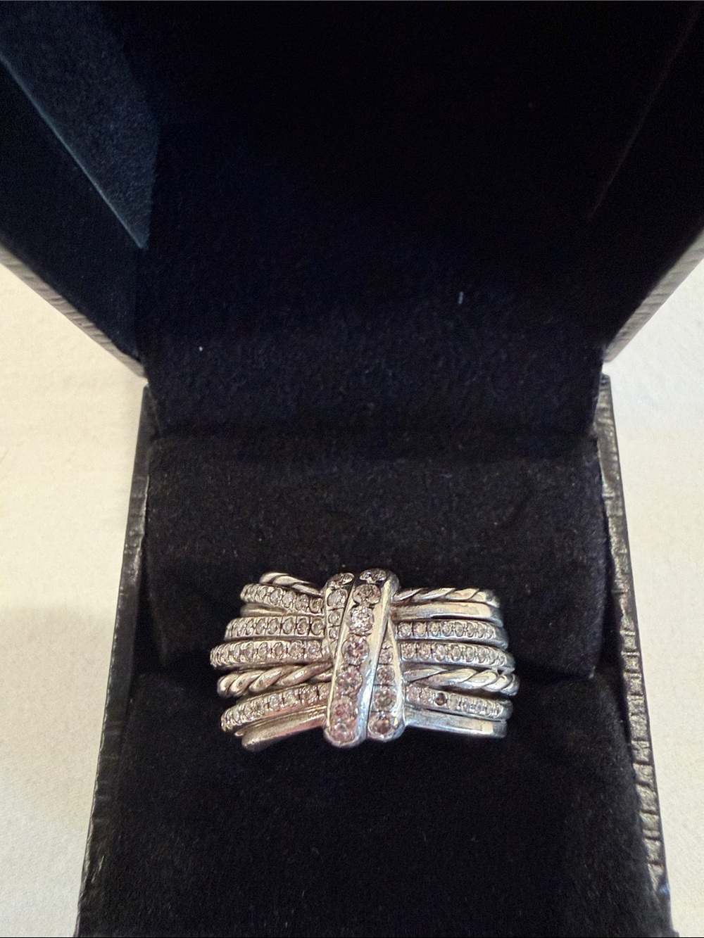David Yurman Silver Multi-Row Pavé Crystal Ring